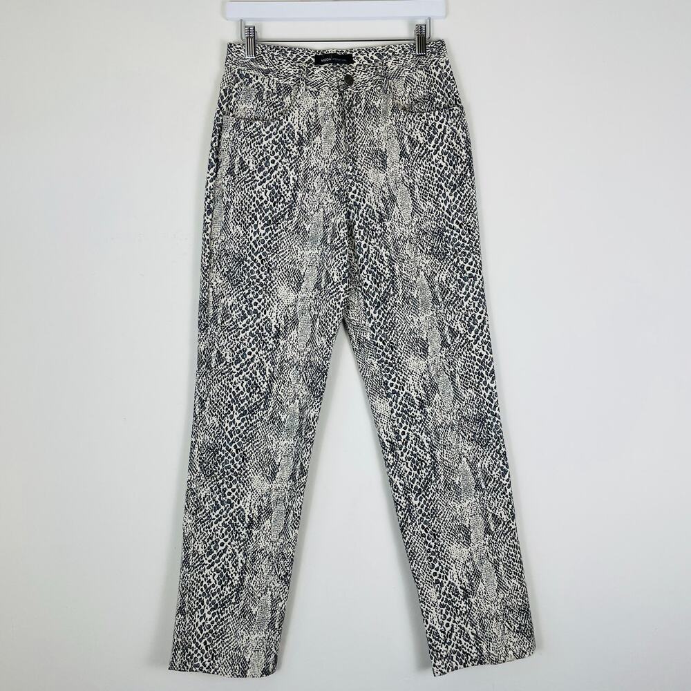 Moda International Black White Snake Print Straight Leg Pants Size 8 Petite